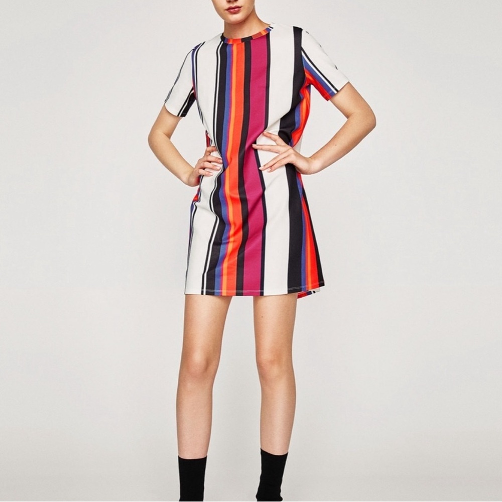 ZARA TRAFALUC Multicolor Stripped Short Sleeve Mini Dress NWT (small)